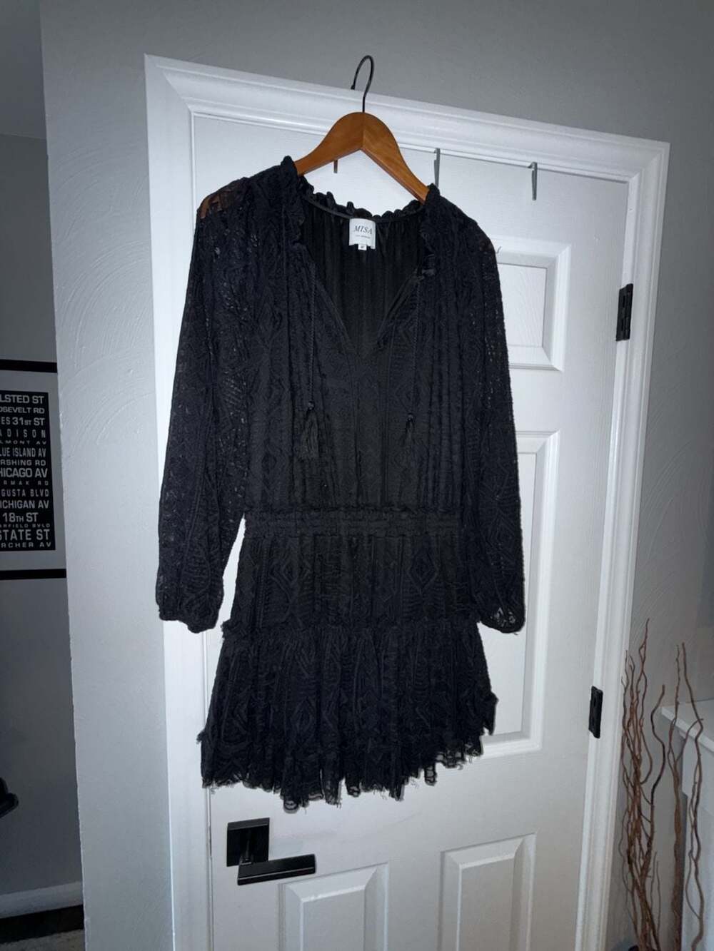 MISA Los Angeles Long Sleeve Tiered Lace Mini Dress
